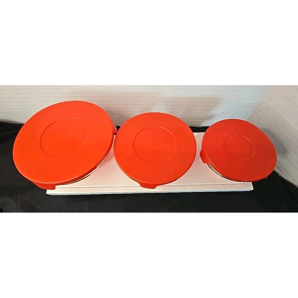 3 Stacking Mini Red Covered Vintage Bowls‎ Apples Glass Heat Resistent Imperiel